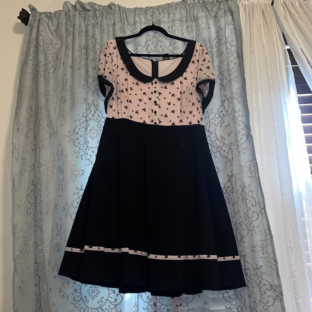 Retro black and pink Mickey dress with sash and pockets